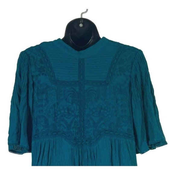 ANTHROPOLOGIE Meadow Rue teal dress size 8 short sleeve, stretch, mid length - Picture 8 of 12